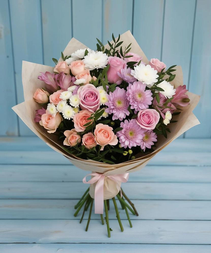 Букет цветов из: Хризантемы, Розы и Альстромерии в Кропоткине