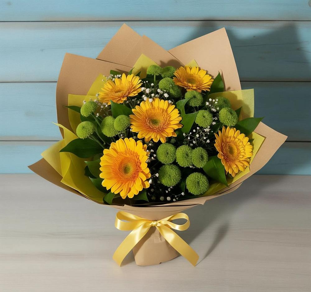 Букет цветов из: Герберы и Хризантемы в Кропоткине