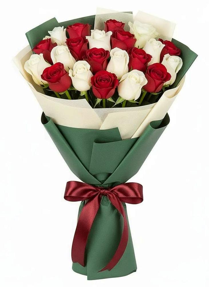Букет Микс из красных и белых роз в Кропоткине