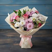 Букет цветов из:  Хризантемы, Альстромерии и Розы в Кропоткине