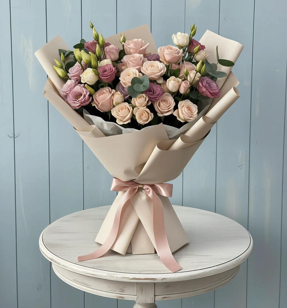 Букет цветов из: Розы и Лизиантусы в Кропоткине