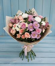 Букет цветов из:  Хризантемы, Розы и Альстромерии в Кропоткине