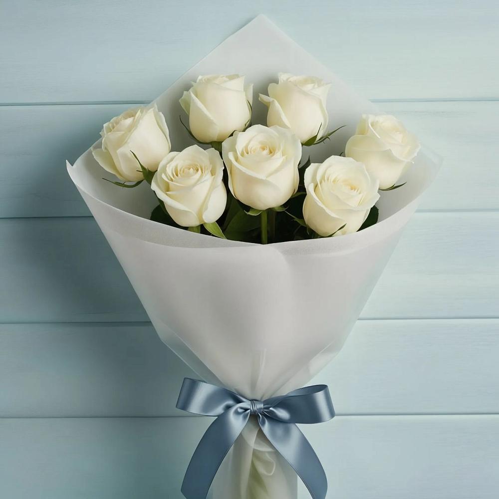 Букет 7 Белых роз Эдлесс Лав в Кропоткине